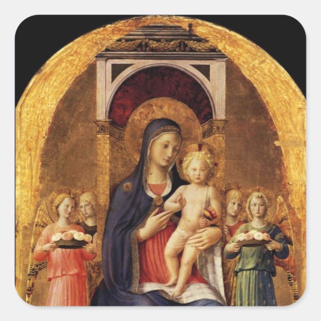 STICKER CARRÉ VIERGE AVEC ENFANT ET ANGELS (Devant)