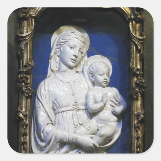 Sticker Carré VIERGE AVEC ENFANT, Noël Blanc Bleu (Devant)