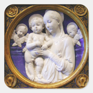 Sticker Carré VIERGE AVEC Noël blanc bleu d'ENFANT ET d'ANGES