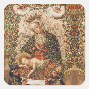 Sticker Carré Vierge de l'école vintage de Cuzco adorant l'enfan