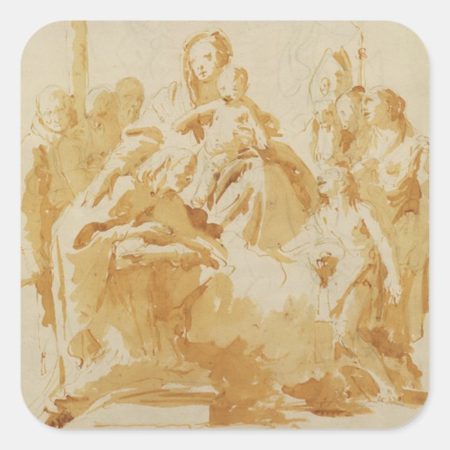 Sticker Carré Vierge et enfant adoré par les évêques, les moines (Devant)