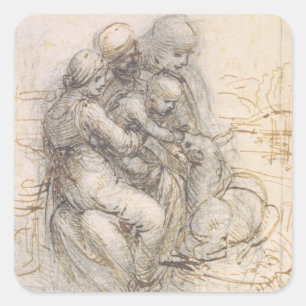 Sticker Carré Vierge et enfant avec St Anne, c.1501-10 (stylo et