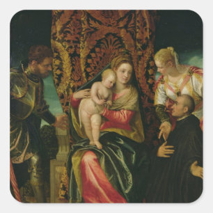 Sticker Carré Vierge et enfant avec un moine bénédictin