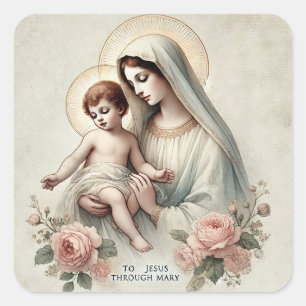 Sticker Carré Vierge Marie et Enfant Jésus vintage