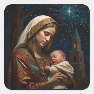 Sticker Carré Vierge Marie & Jésus Noël Nativité