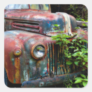 Sticker Carré Vieux Camion d'antiquité rouillé