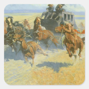 Sticker Carré Vieux Cowboy, Downing le Nigh Leader, Remington