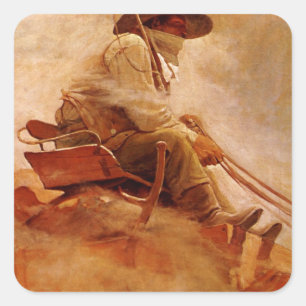 Sticker Carré Vieux Cowboys, Le Chariot de Minerai par NC Wyeth