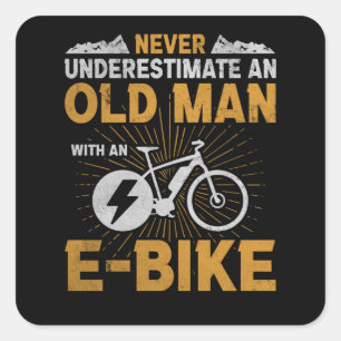 Sticker Carré Vieux Homme E-Bike Vieux Hommes Vélo Balade à vélo