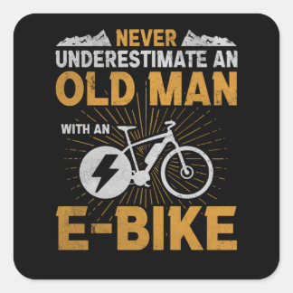 Sticker Carré Vieux Homme E-Bike Vieux Hommes Vélo Balade à vélo