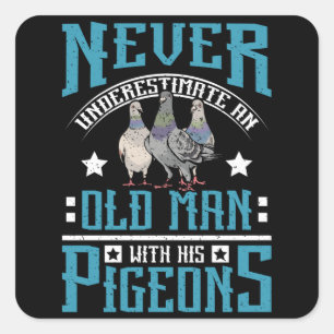 Sticker Carré Vieux Homme Racing Pigeons