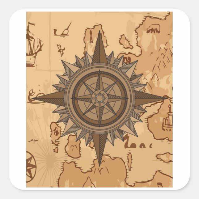 Sticker Carré Vieux panneau de compass rétro Viking (Devant)