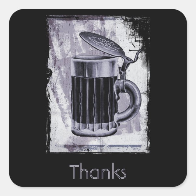 Sticker Carré Vieux Stein Bière Illustration Merci (Devant)