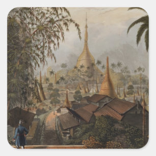 Sticker Carré View of the Great Dadagon Pagoda and Ent Scener