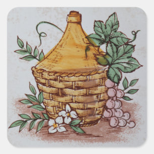 Sticker Carré vignes bouteilles de vin