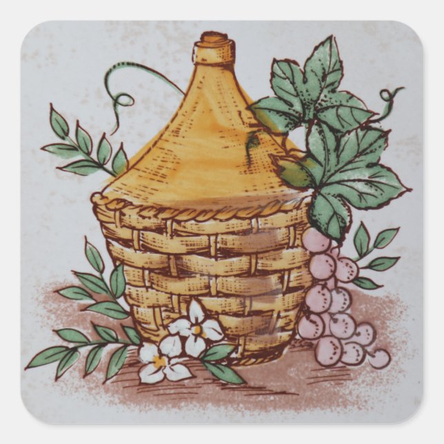 Sticker Carré vignes bouteilles de vin (Devant)