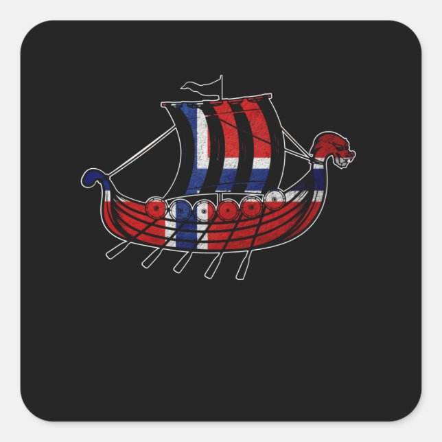 Sticker Carré Viking Ship Gift Norvège Valhalla Odin Scandinavie (Devant)