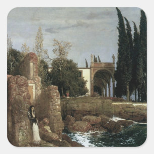 Sticker Carré Villa au bord de la mer par Arnold Böcklin, Art sy