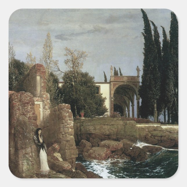 Sticker Carré Villa au bord de la mer par Arnold Böcklin, Art sy (Devant)