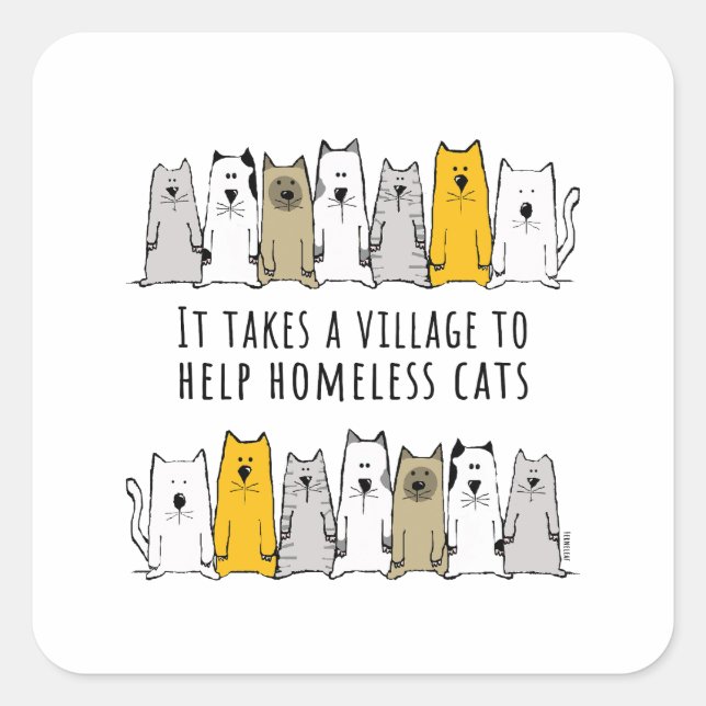 Sticker Carré Village Aide Secourt de chat sans abri (Devant)