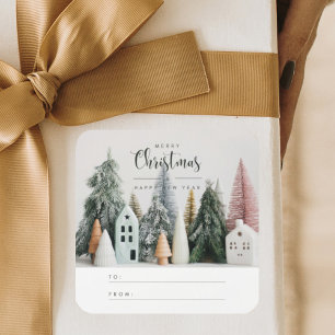 Sticker Carré Village De Neige De Noël Moderne