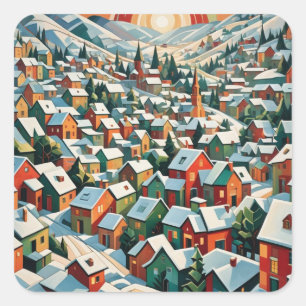 Sticker Carré Village enneigé