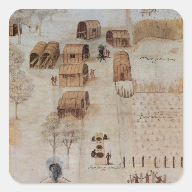 Sticker Carré Village indien de Secoton (Devant)