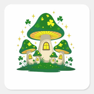 Sticker Carré Village Magique de Champignons Lumineux