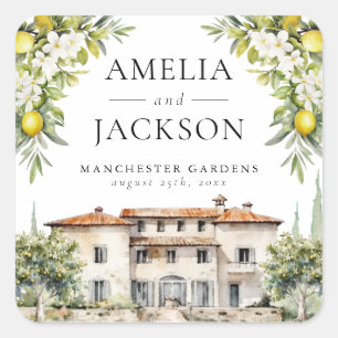 Sticker Carré Villas italiennes citrons et olives