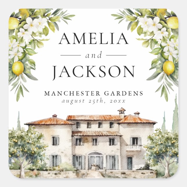 Sticker Carré Villas Italiens Citrons & Olives (Devant)