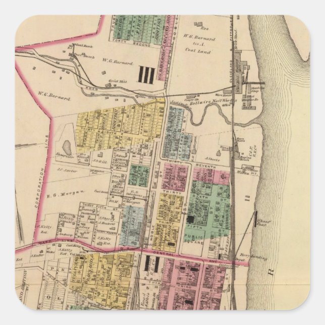 Sticker Carré Ville de Bellaire, Ohio (Devant)