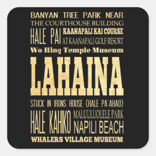 Sticker Carré Ville de Lahaina d'art de typographie d'Hawaï