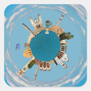 Sticker Carré Ville de Rethymno Grèce petite planète repère un