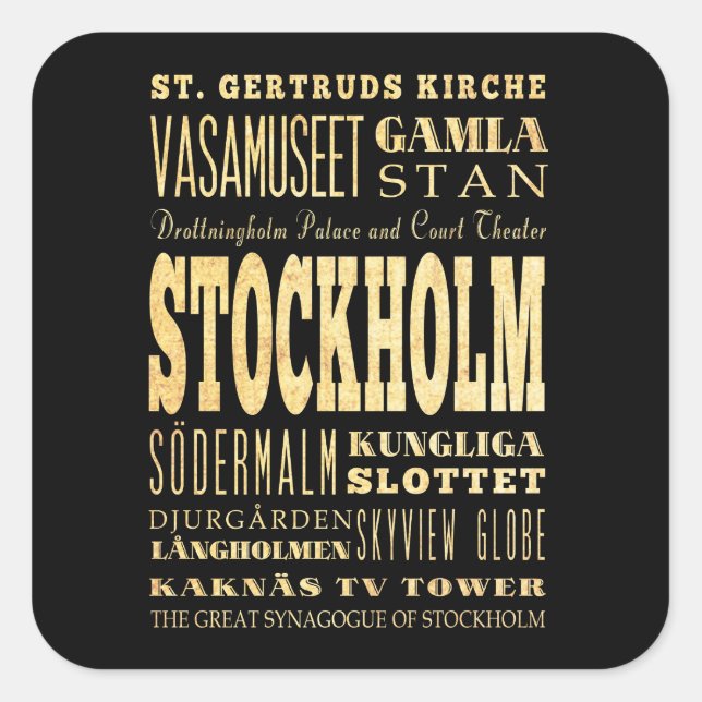 Sticker Carré Ville de Stockholm d'art de typographie du (Devant)
