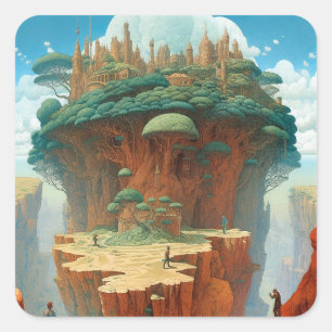 Sticker Carré Ville d'Imaginaire surréaliste