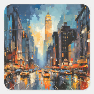 Sticker Carré Ville Paysage Concept Paysage Coloré Abstrait