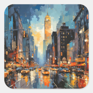 Sticker Carré Ville Paysage Concept Paysage Coloré Abstrait