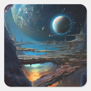 Sticker Carré Ville spatiale futuriste de science-fiction