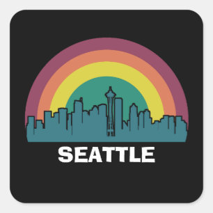 Sticker Carré Ville Sunset Retro de Seattle Washington