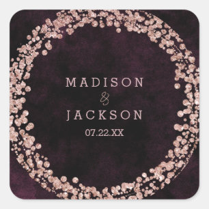 Sticker Carré Vin de Bourgogne et Or Rose Monogramme Mariage Cla