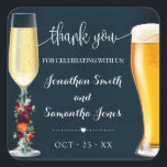 Sticker Carré Vin Marine Bubbles & Brews Merci Wedding shower<br><div class="desc">Ajoutez une note, des noms et une date à la conception. Pour les modifications supplémentaires (couleur de police, style de police, supprimer ou déplacer des éléments, modifier le libellé *Merci" n'est pas modifiable mais la couleur peut être changée), cliquez sur personnaliser, faites défiler vers le bas et cliquez sur le...</div>