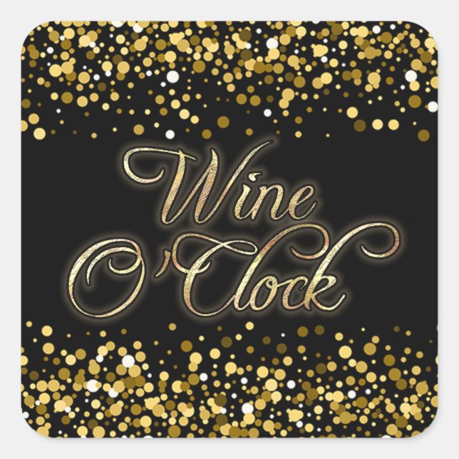 Sticker Carré Vin O'Clock Gold Sparkle (Devant)