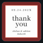 Sticker Carré Vin Red Bordure Simple Mariage Favoriser<br><div class="desc">Faites une déclaration d'élégance sobre avec cette simple faveur de mariage basée sur le texte,  merci étiquette autocollant avec une bordure de rouge bordeaux et d'orange corail. Utilisez l'option de personnalisation pour modifier les couleurs et les polices en fonction de votre thème mariage.</div>