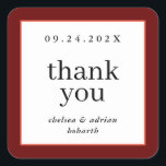 Sticker Carré Vin Red Bordure Simple Mariage Favoriser<br><div class="desc">Faites une déclaration d'élégance sobre avec cette simple faveur de mariage basée sur le texte,  merci étiquette autocollant avec une bordure de rouge bordeaux et d'orange corail. Utilisez l'option de personnalisation pour modifier les couleurs et les polices en fonction de votre thème mariage.</div>