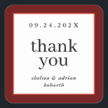 Sticker Carré Vin Red Bordure Simple Mariage Favoriser<br><div class="desc">Faites une déclaration d'élégance sobre avec cette simple faveur de mariage basée sur le texte,  merci étiquette autocollant avec une bordure de rouge bordeaux et d'orange corail. Utilisez l'option de personnalisation pour modifier les couleurs et les polices en fonction de votre thème mariage.</div>
