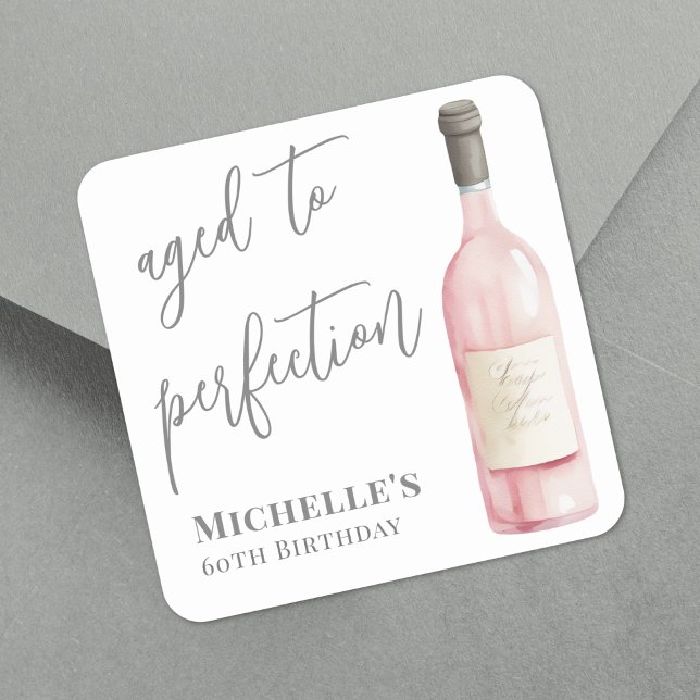 Sticker Carré Vin Simple Vieilli À La Perfection Anniversaire (Wine Simple Aged To Perfection Birthday Square Sticker)