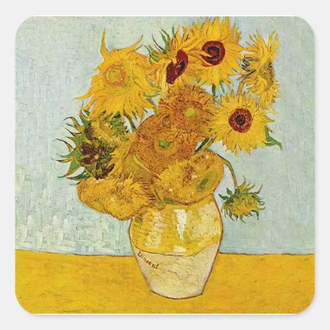 Sticker Carré Vincent Van Gogh 12 Tournesols Impressionniste (Devant)