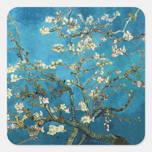 Sticker Carré Vincent van Gogh, Arbre aux amandes en fleurs (Devant)