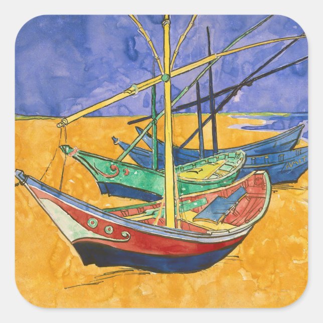 Sticker Carré Vincent van Gogh - Bateaux de pêche sur la plage (Devant)