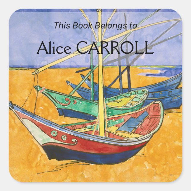 Sticker Carré Vincent van Gogh - Bateaux de pêche sur la plage (Devant)